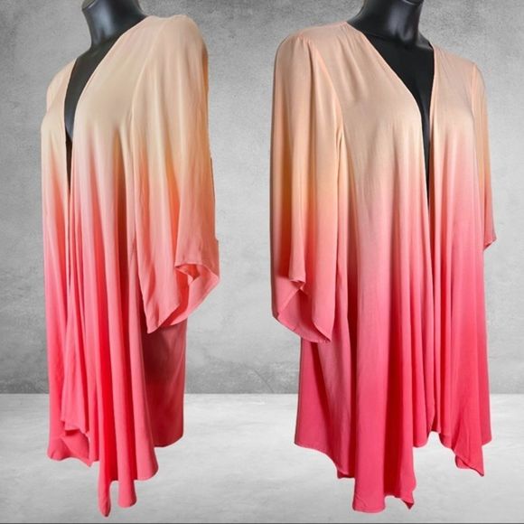 Torrid Chiffon Dip Dye Coral Drape Front Kimono NWT - Picture 5 of 15